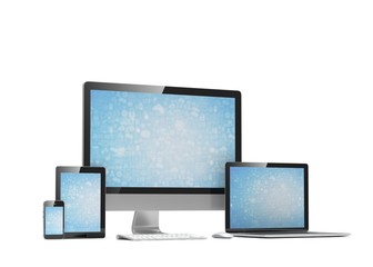 Ultimate web design, laptop, smartphone, tablet, computer, display. 3d rendering.