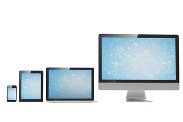 Ultimate web design, laptop, smartphone, tablet, computer, display. 3d rendering.