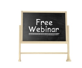 Fototapeta premium Free Webinar concept. Blackboard, chalkboard isolated on white. 3d rendering.