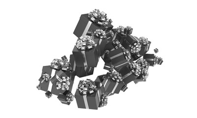 flying gift boxes on white. 3d rendering.