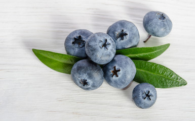 blueberry on wooden table  top view
