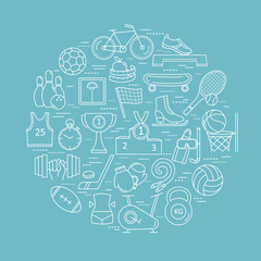 Modern thin line of icons on sports themes.