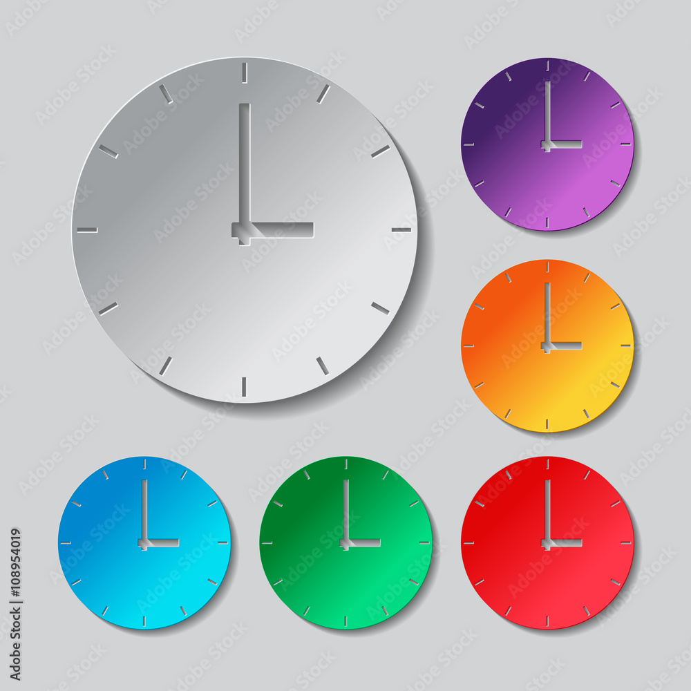Poster simple clock icon. paper style colored set