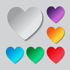 Simple heart icon. Paper style colored set