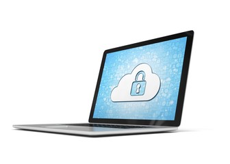 3d rendering of a laptop with cloud security concept