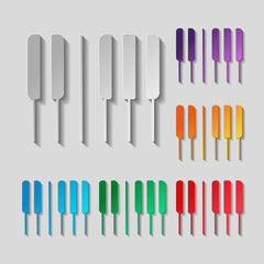 Piano keyboard icon. Horizontal view set. paper design with colored objects