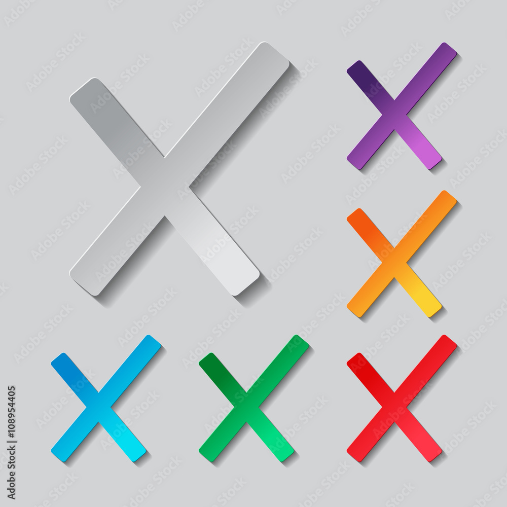 Poster wrong mark icon set. paper design with colored objects