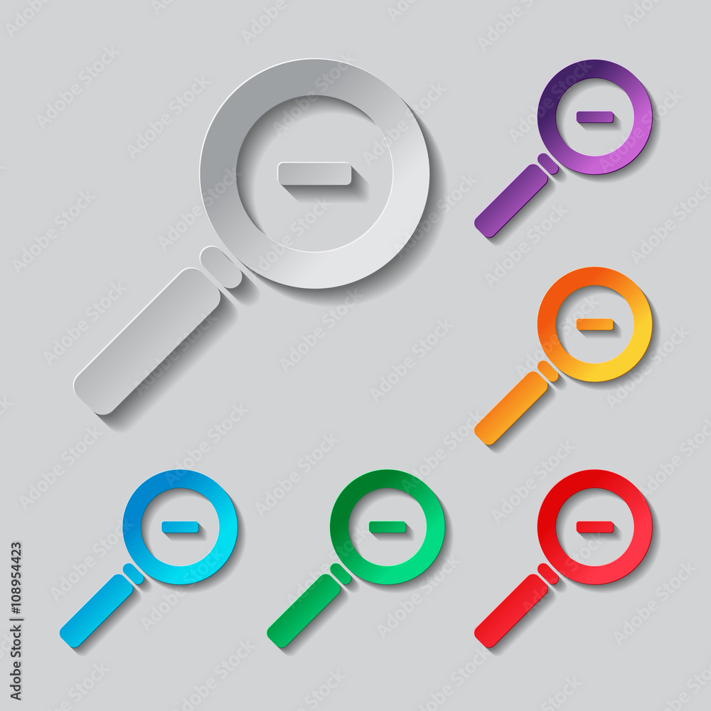Poster zoom out icon set. paper design with colored objects