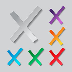 Wrong mark icon set. paper design with colored objects