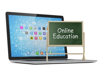  Laptop with chalkboard, online education concept. 3d rendering.
