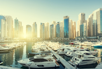 Fototapeta na wymiar Dubai Marina at sunset, United Arab Emirates