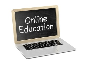  Laptop with chalkboard, online education concept. 3d rendering.