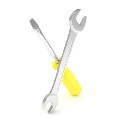 3D Illustration Wrench and screwdriver, service concept