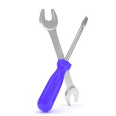 3D Illustration Wrench and screwdriver, service concept
