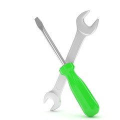 3D Illustration Wrench and screwdriver, service concept