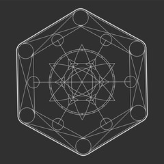Vector monochrom hexagon with geometric ornament. 