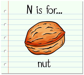 Flashcard letter N is for nut