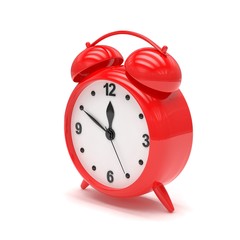 red alarm clock on white background. 3d rendering.