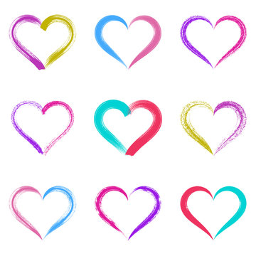Colorful vector brush strokes hearts
