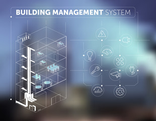 Fototapeta na wymiar Building Management System Concept on Blurred Background