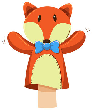 Fox hand puppet with blue bow