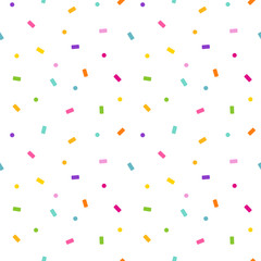rainbow colorful seamless vector pattern background illustration with falling paper confetti and polka dots - 108956882
