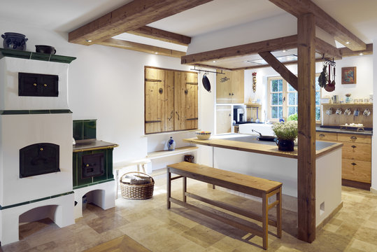 Rustic country style home with kitchen island