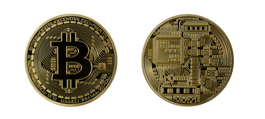 Golden Bitcoins (digital virtual money) isolated