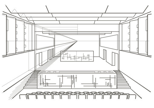 Linear architectural sketch concert hall