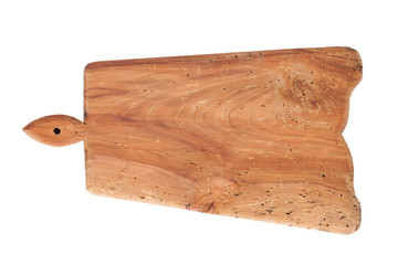 Cutting board made of apple tree wood isolated on white backgrou