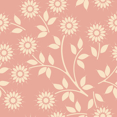 Cute endless pattern with yellow chamomile flowers and leaves