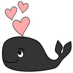 cute cartoon whale with pink hearts vector illustration