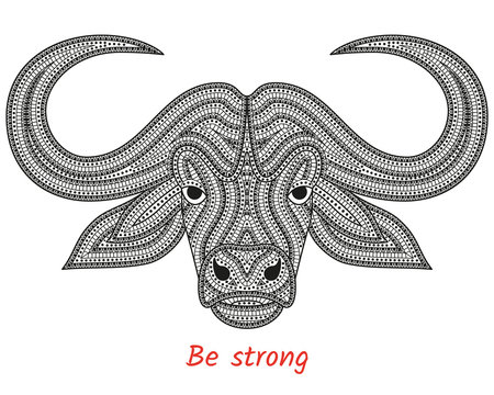 Creative stylized bull head in ethnic boho style. Animal background. Vector illustration