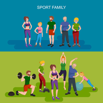 Sports and Fitness People, Healthy family vector illustration.
