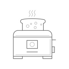 Toaster with a piece of bread. Thin line toaster icon. Kitchen appliance vector icon.