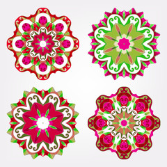 Fototapeta na wymiar Mandalas set. Round floral patterns. Flower pattern isolated on grey background. Vector illustration