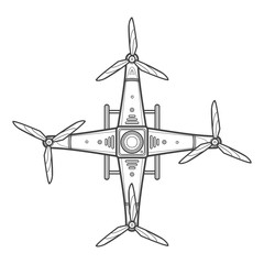 vector outline quadcopter drone illustration.