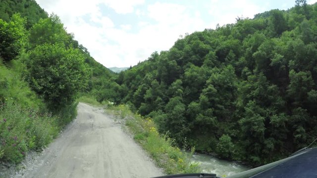 Mountain road from car