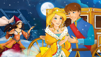 Obraz na płótnie Canvas Cartoon scene of a loving royal couple - medieval times - illustration for children