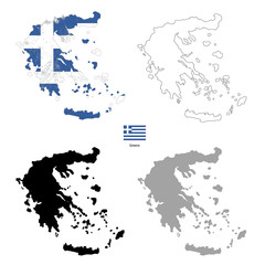 Greece country black silhouette and with flag on background