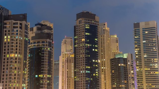  Towers of Dubai Marina in Dubai day to night timelapse