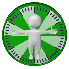 Concept : man-hour. 3d Man and clock face.