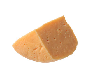 A piece of delicious porous cheese on a white background