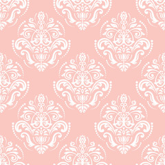 Oriental classic ornament. Seamless abstract pink and white pattern. Fine orient background for design and decorate