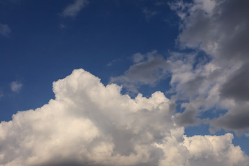 Dramatic  stormy  dark and light clouds in the blue sky before rain.