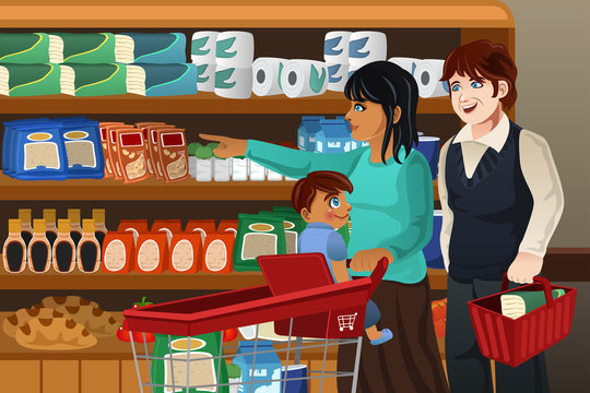 Family Shopping Grocery Together
