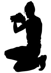 Man with a camera on white background