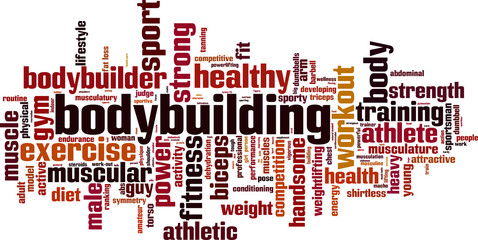 Bodybuilding word cloud concept. Vector illustration