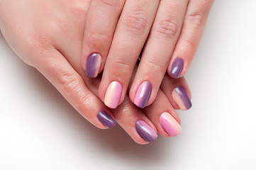 purple pink and beige manicure with a gradient