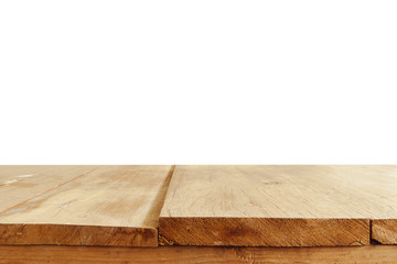 Empty wood table top isolate on white background